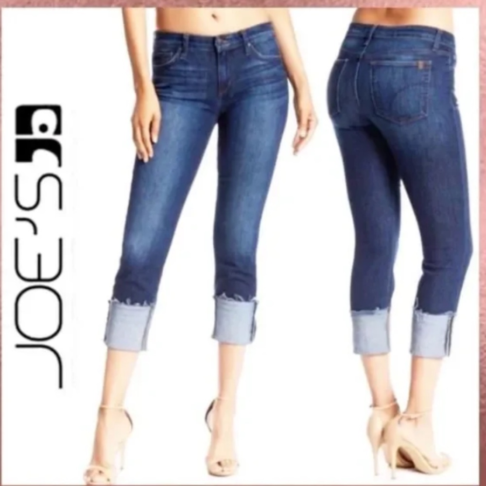 Vintage Joe’s Distressed Cuffed Hem Crop Denim Jeans Y2K low rise capri mid wash